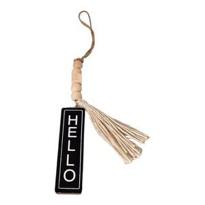 Old East Main Co Refined Rustic Hello Hanging Wall Door Sign Plaque Bead Tassel